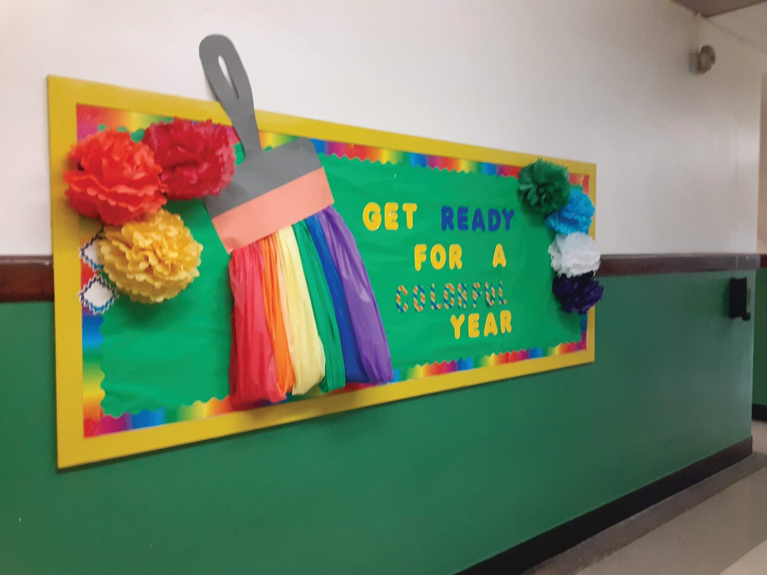 WELCOMING AND BRIGHT:  The hallways of the schools showed signs of a new year, with bulletin boards such as this one spotted in the halls of Garden City at Barrows.